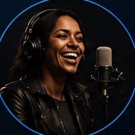 Nova, the RadioForYou host, wearing headphones beside a studio microphone.